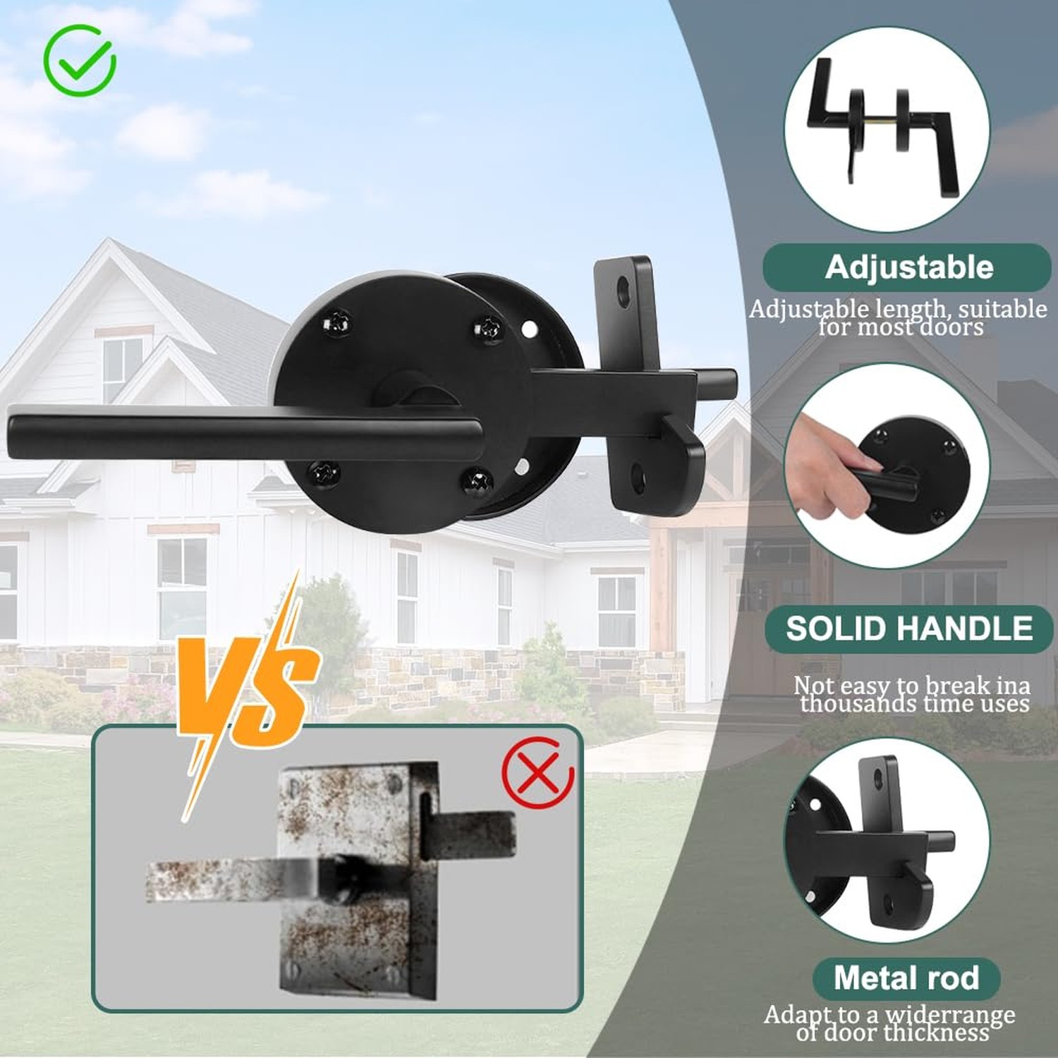 Double Side Gate Latch, Adjustable Heavy Duty Swinging Door Latch Gate Hardwa...