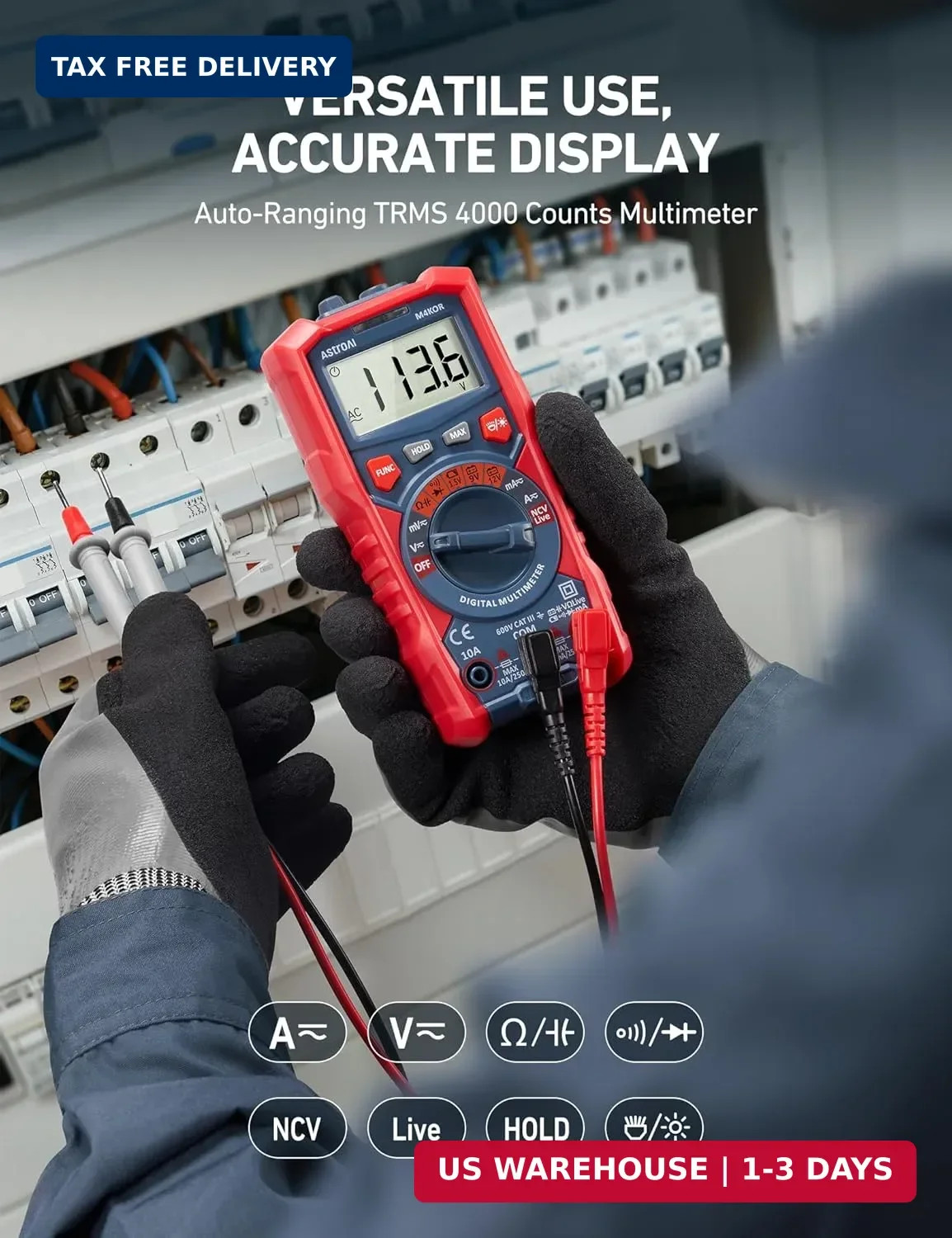 AstroAI Multimeter Tester, TRMS 4000 Counts Volt Meter Auto-Ranging Ohmmeter Dig