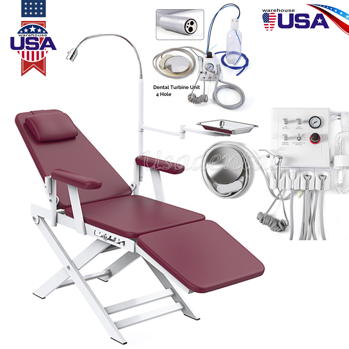 Dental Portable Mobile Chair LED Light Folding Chair PU/Air Turbine 4Hole Unit