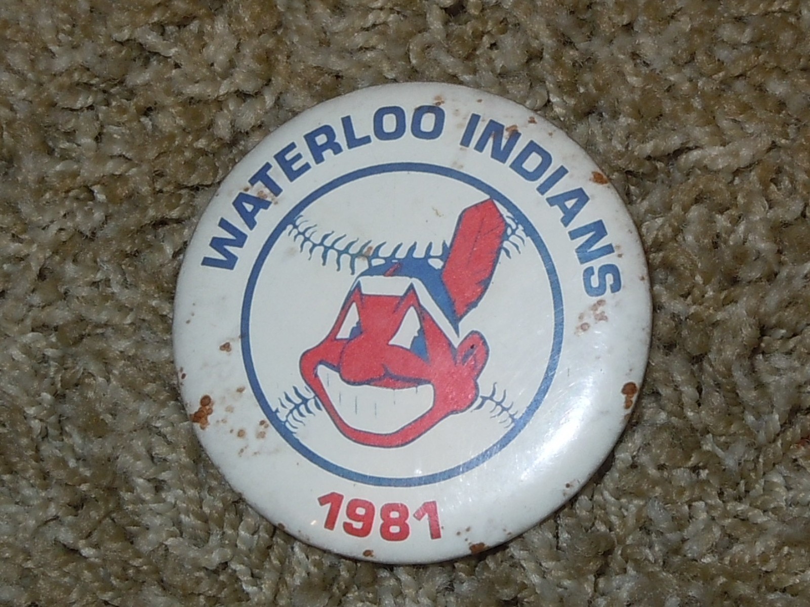 Vintage Waterloo Indians Pinback Button Minor League Baseball MiLB Pin MLB 1981