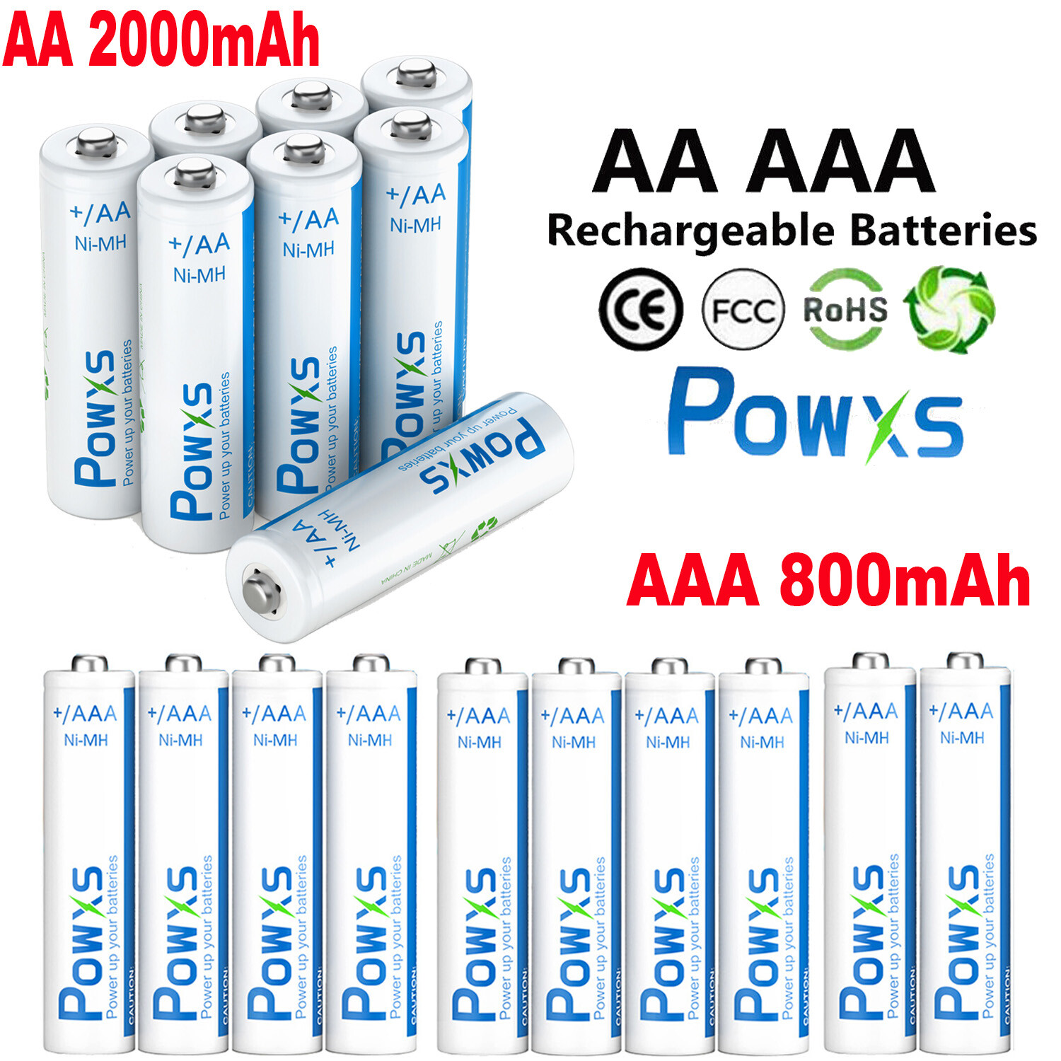 Lot AA 2000mah / AAA 800mAh Rechargeable Batteries 1.2V for Garden Solar Light