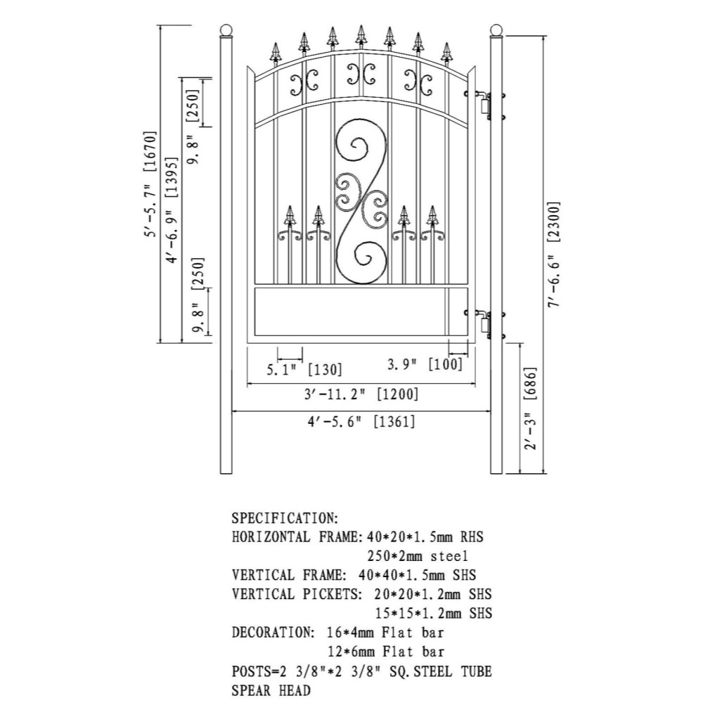 ALEKO Venice Style Ornamental Steel Garden Pedestrian Gate 5'x4' Black