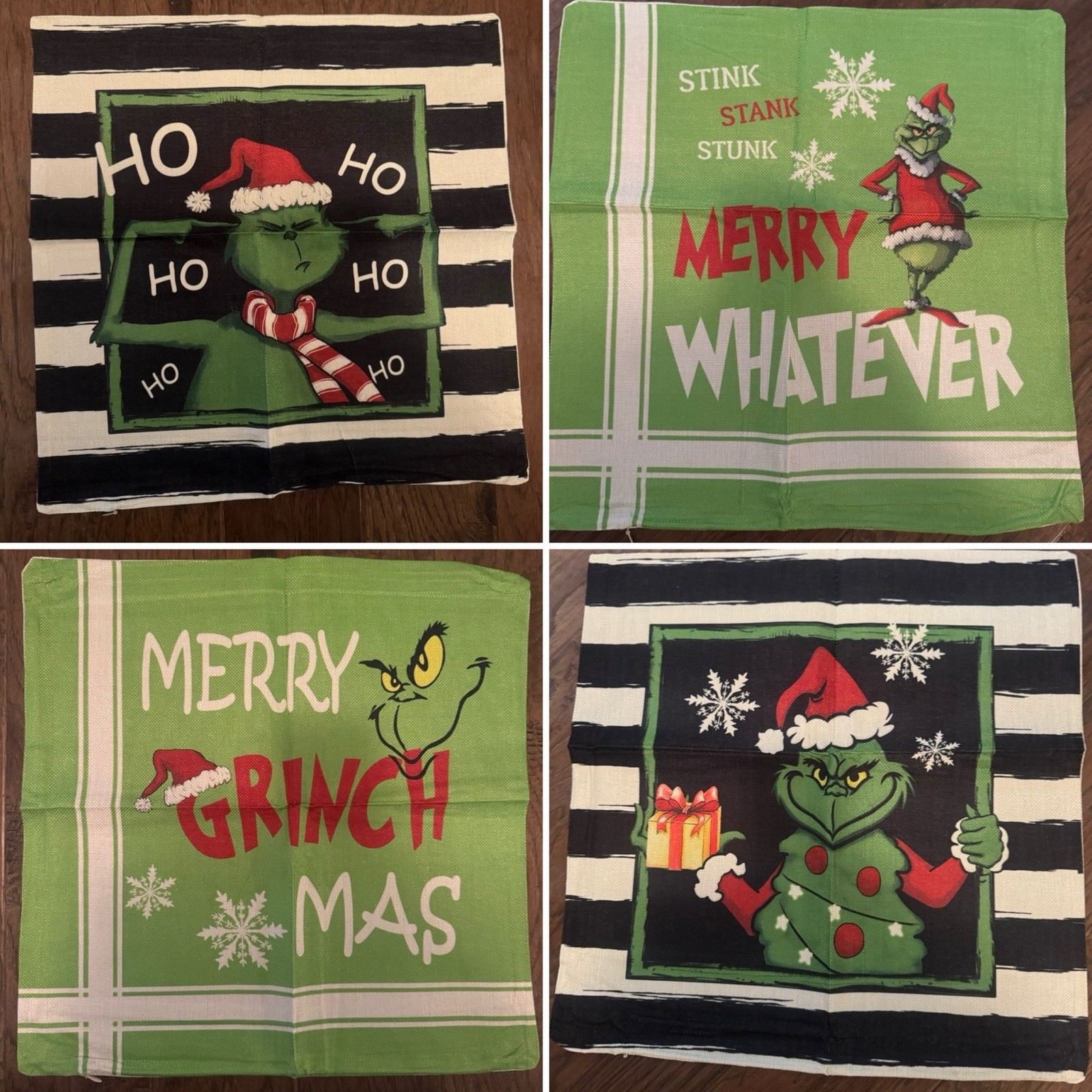Set Of 4 Christmas Pillow Covers- 18X18 Canvas- Merry Christmas- Grinch