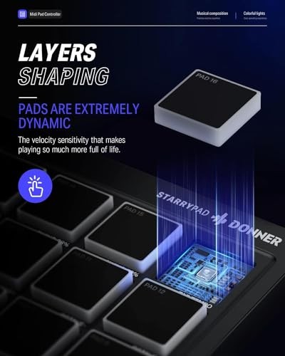 Donner STARRYPAD MIDI Controller 16 Pads USB Type-C Music Production Backlit