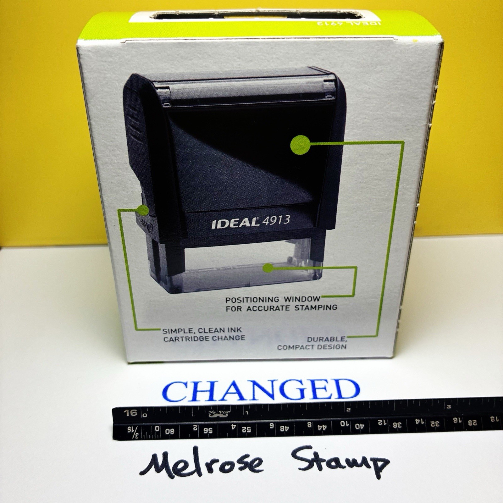 Changed Rubber Stamp Blue Ink Self Inking Ideal 4913