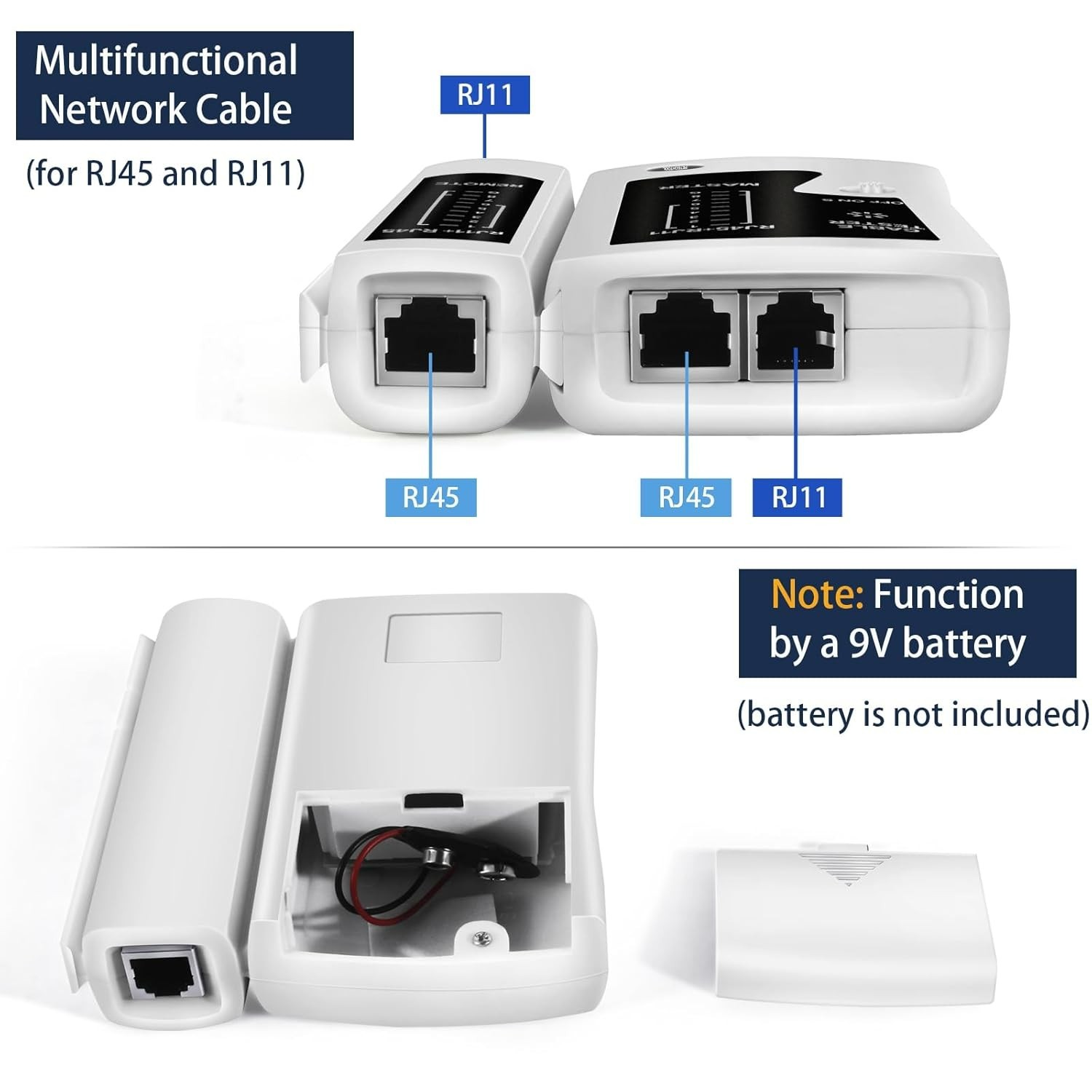 High-Performance RJ45/RJ11 Network Cable Tester with Easy-to-Read Display