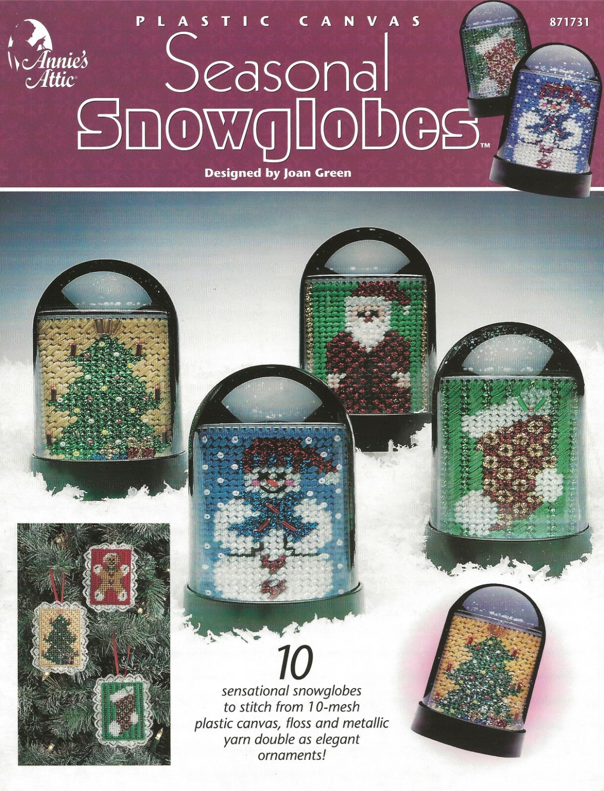 Seasonal Snowglobes Plastic Canvas Tree Santa Snowflake Wreath Gingerbread Angel