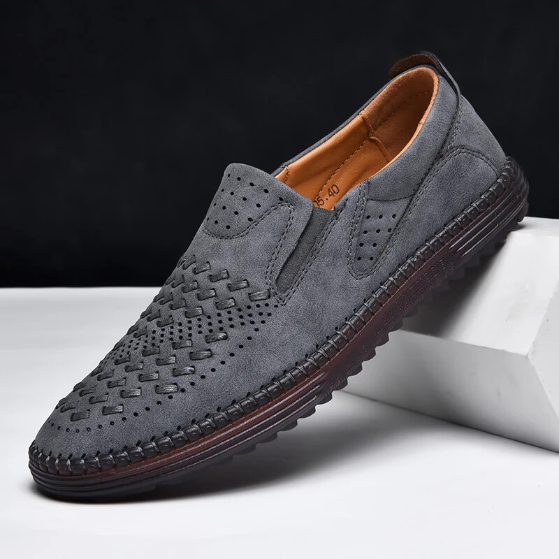 Handmade Leather Men's Sneakers Loafers Breathable Casual Driving Flats Shoes