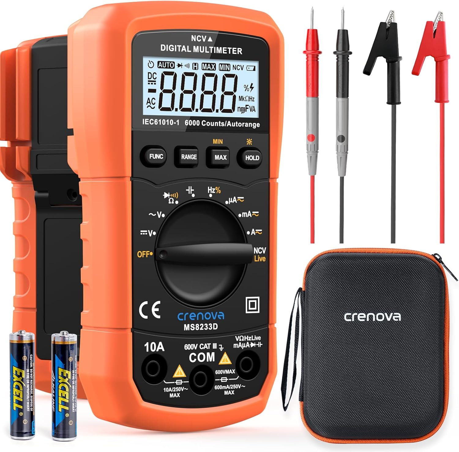 MS8233D Digital Multimeter - 6000 Counts, AC/DC Voltage, Current, Resistance