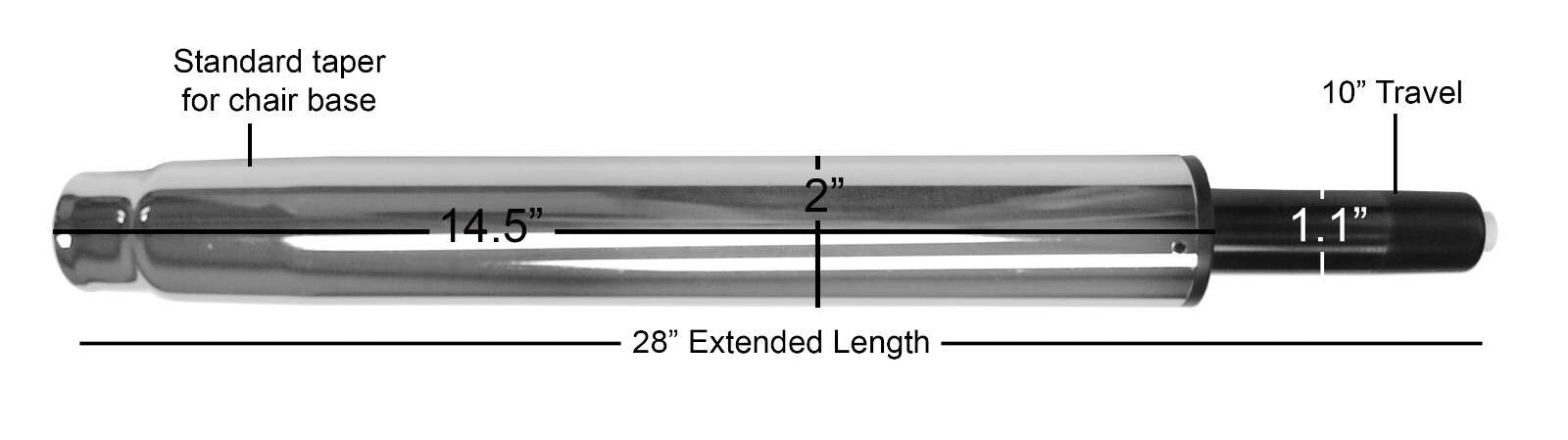 Stool Height Gas Lift Cylinder - Chrome - 10" Travel - S6184