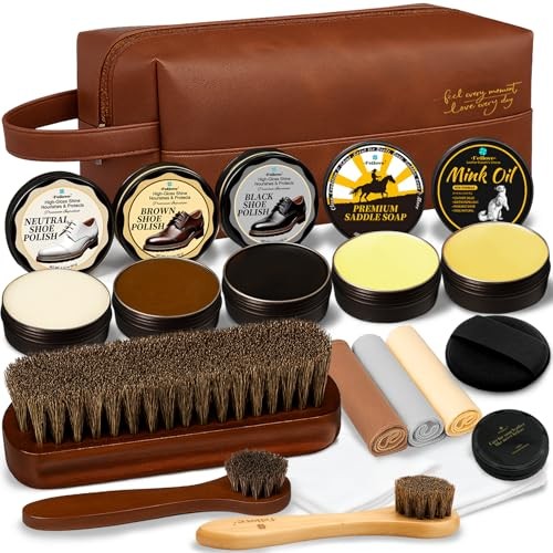 16-in-1 Shoe Polish Kit – Black/Brown/Neutral Shoe Wax, Saddle Soap & Mink Oil