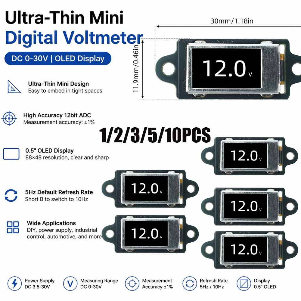 DC 0-30V Ultra-Thin Mini Digital Voltmeter OLED Display + Screen Protector Frame