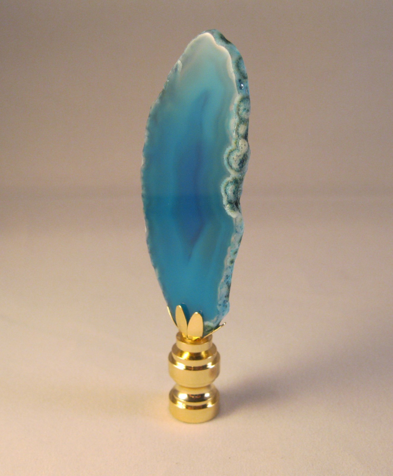 Lamp Finial-Natural BLUE/AQUA AGATE-Brass Base