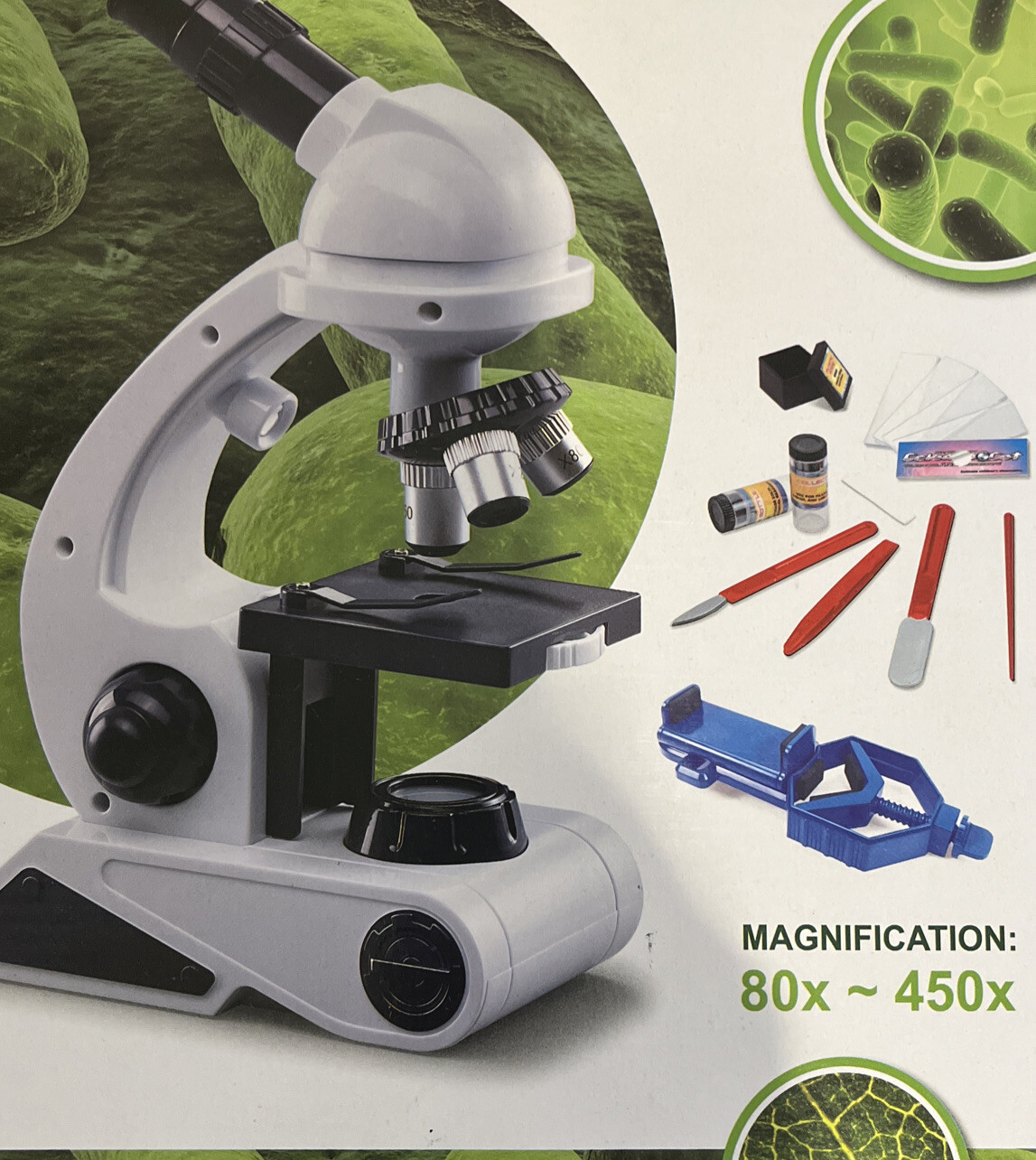 Microscope Science Kit for Kids w LED Lights 80x, 200x,450x Magnification  NEW