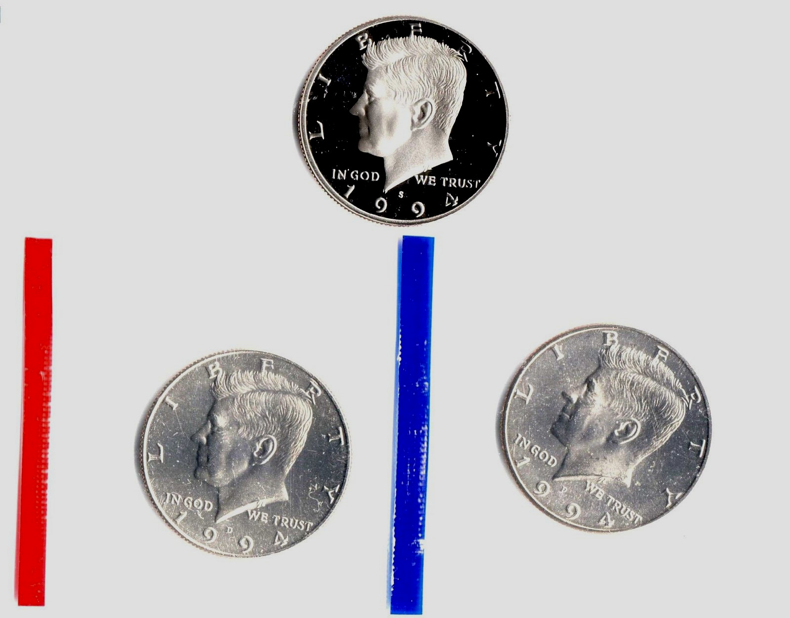 1994 P D S  BU and Proof Kennedy Half Dollar Set -PD in Mint Set Cellos