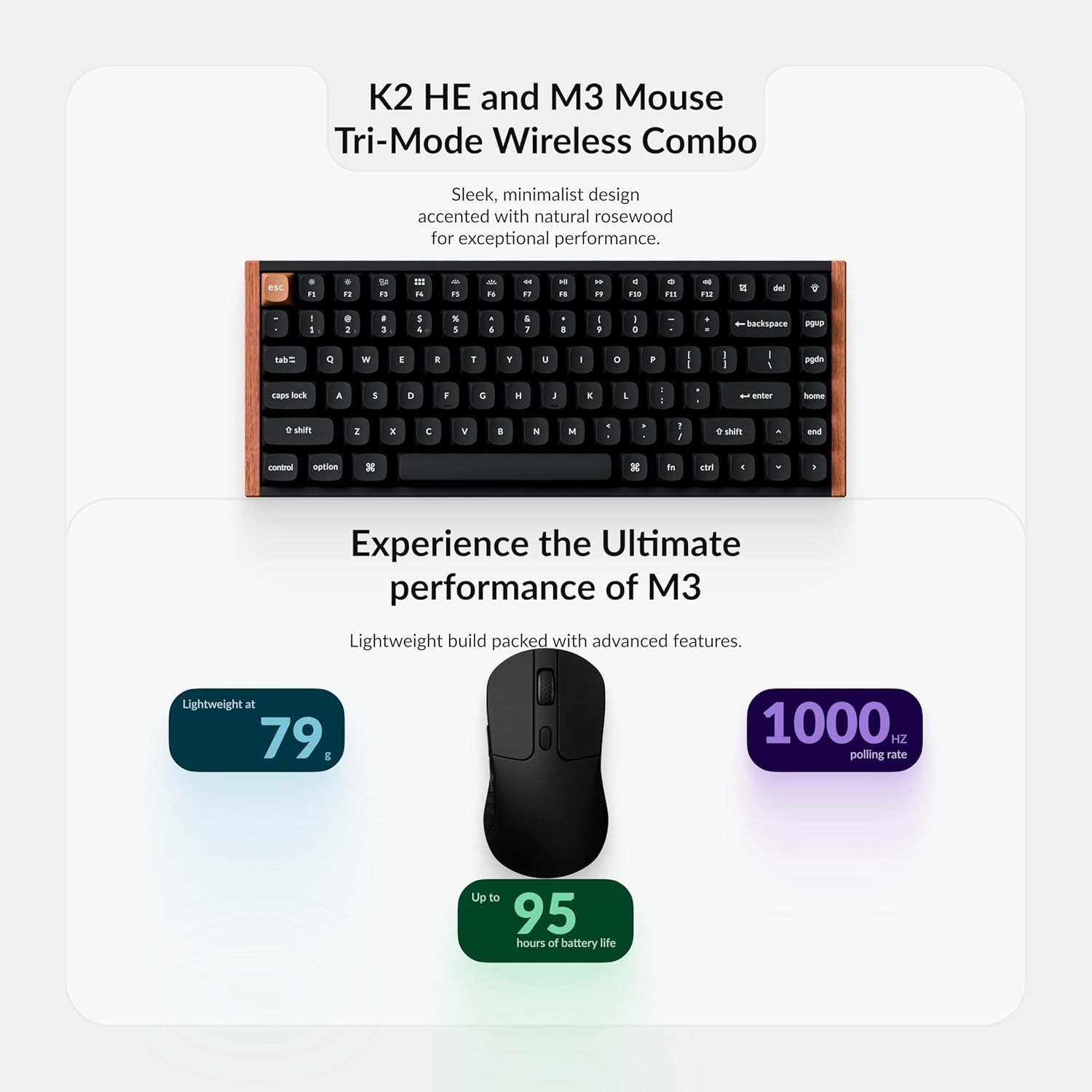 Keychron K2 HE Wireless Magnetic Keyboard & M3 79g Lightweight Mouse - PC & Mac™