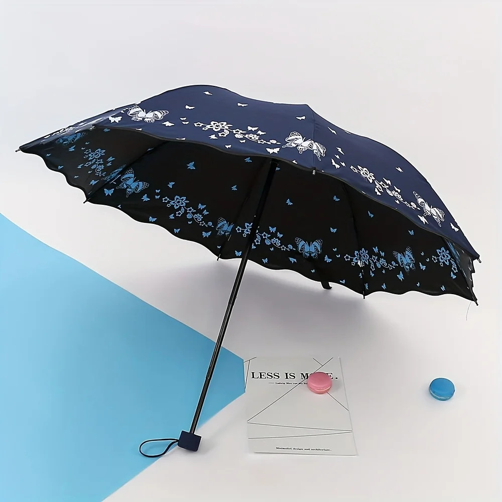 Stylish Double-Sided Butterfly Print Umbrella - Windproof, UV Protection, Suitab