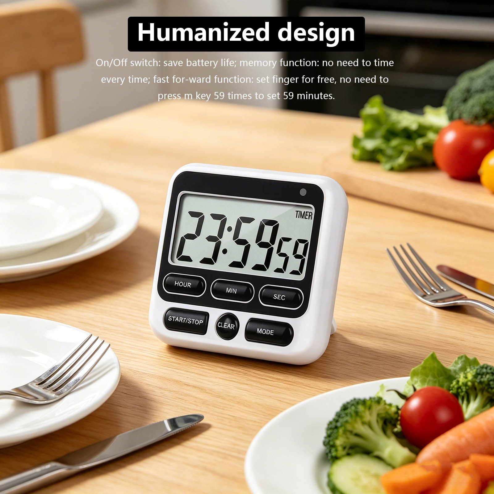 Timer Alarm Clock 3 in 1 Digital Kitchen Timer Magnetic Hook Large Display Black