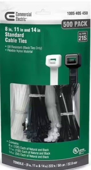 Standard UL 21S Rated UV Resistant Cable Zip Ties COMBO  Black & Natural Qty 500
