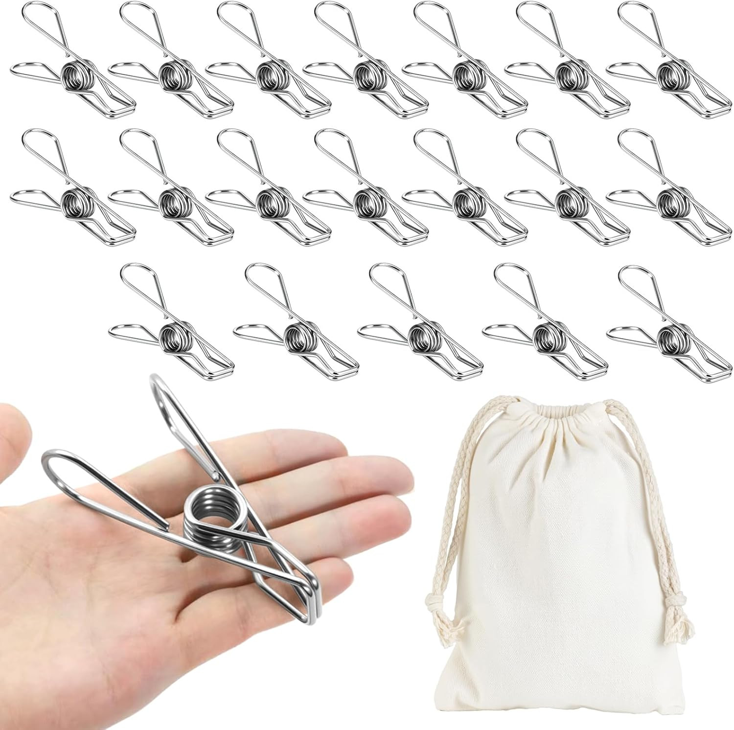 Large Metal Clothes Pins Heavy Duty (20 Pack), 3.4” Stainless Steel Wire Clothes