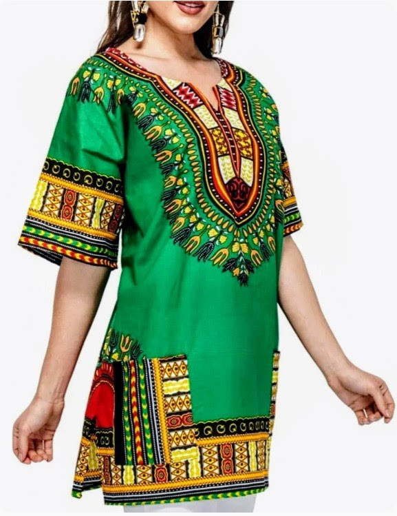 Slim Fit Green Kids Traditional Angelina Unisex African Dashiki  top in Size 6