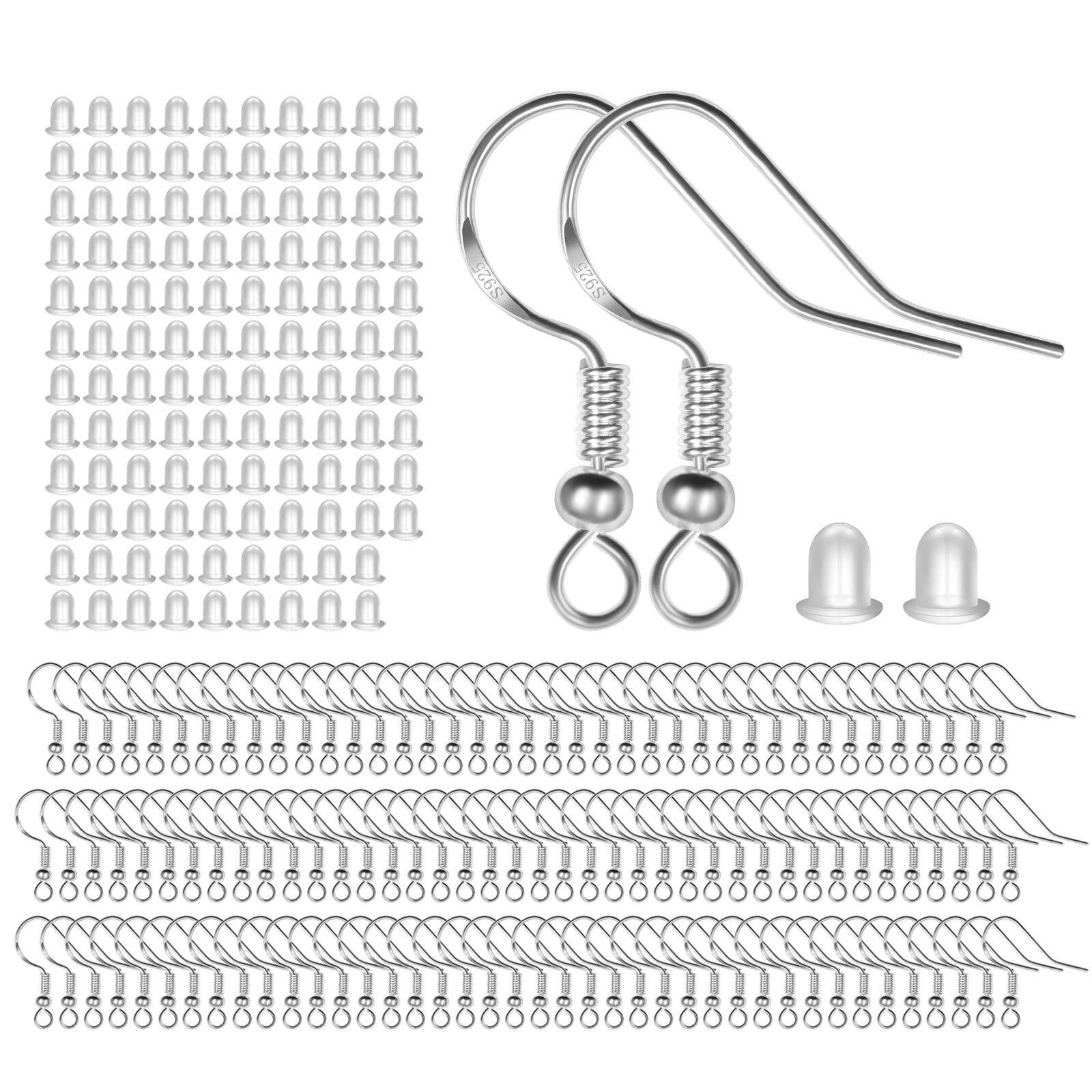925 Sterling Silver Earring Hooks 120 PCS/60 Pairs, Ear Wires Fish Hooks