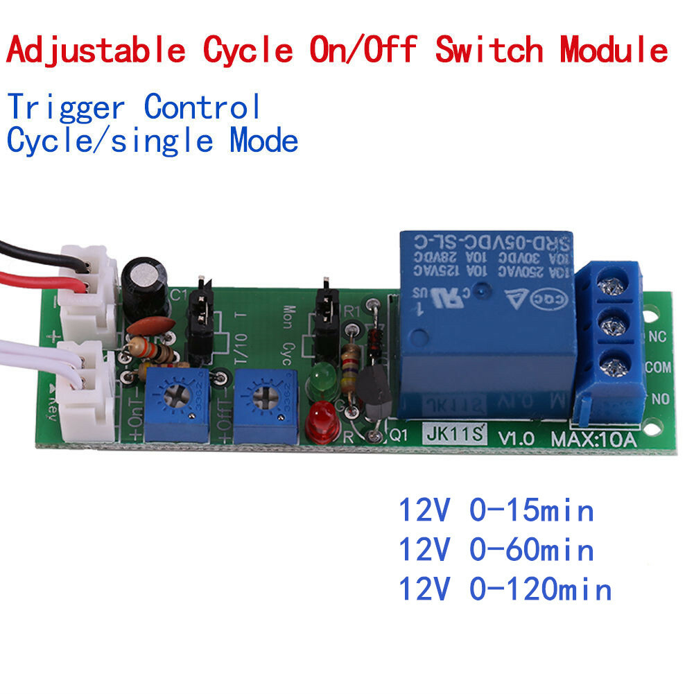 DC12V Cycle Delay Timer Relay 0-15/60/120 Minute ON-OFF Switch Module Adjustable