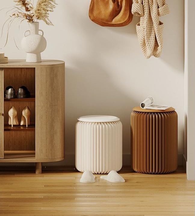 Home Furniture Modern Design Accordion Portable Folding Paper Stool Kraft Brown
