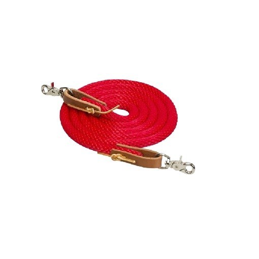 Horse Reins 8ft x 5/8" Red Poly Rope Leather Ends Trigger Snaps New FARO