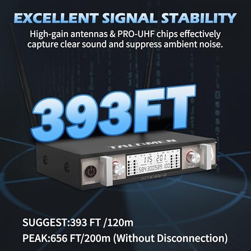 Wireless Microphone System, UHF Dual Channel Handheld Mic Set with 2 Metal