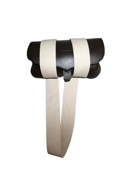 Revolutionary War-Style Brown Leather Cartridge Box with Cream Shoulder Belt