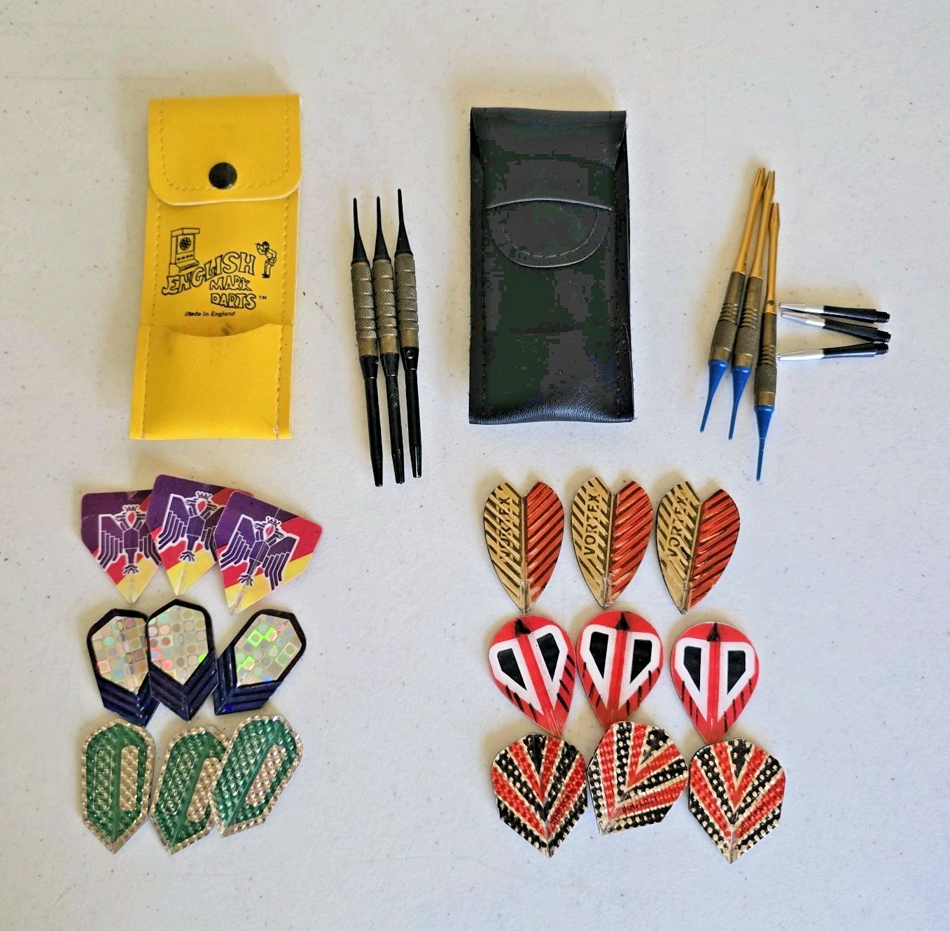 Vtg English Mark Darts Lot Arachnid Soft Tip Flights Case Pouches 1980s Retro