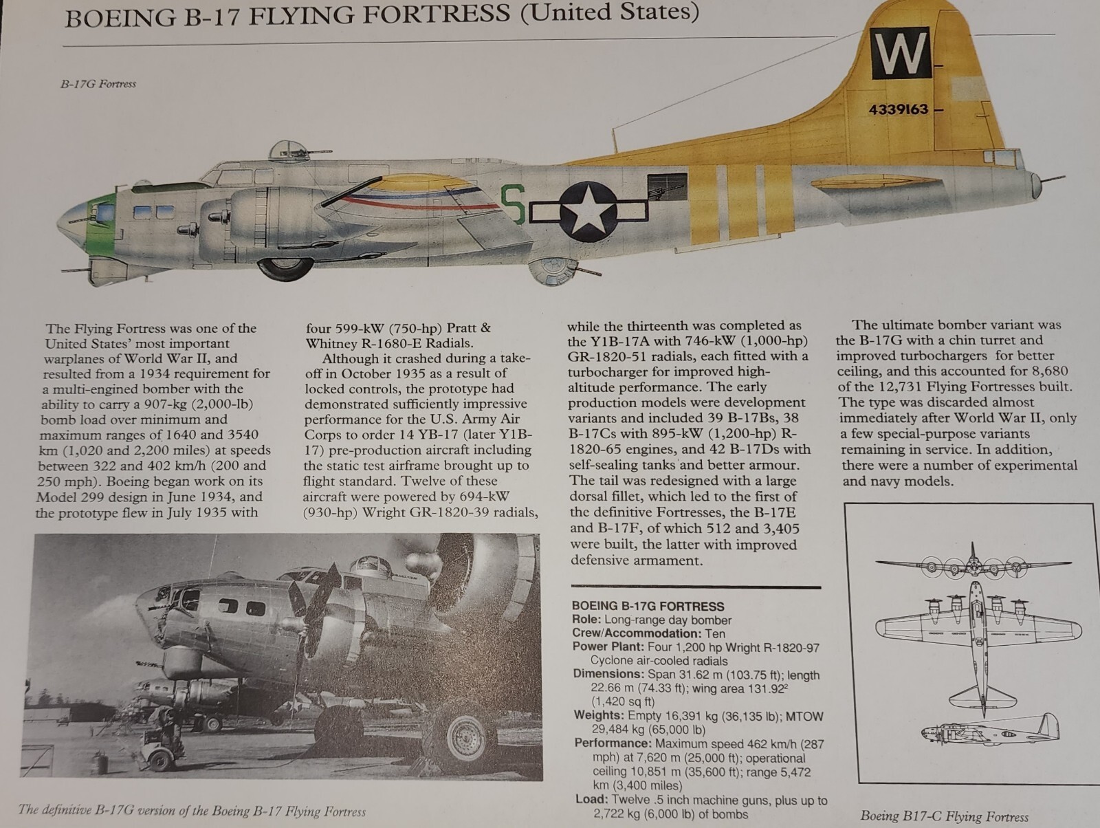 Boeing B-17 B 17 Flying Fortress Aircraft Picture Out of Print Article Sheet