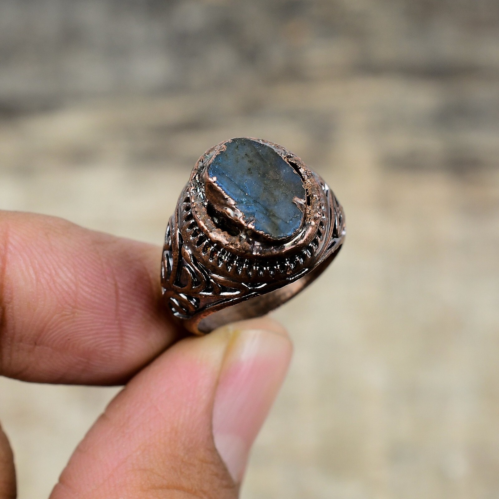 Labradorite Rough Electroformed Adjustable Ring Size Adjustable Copper
