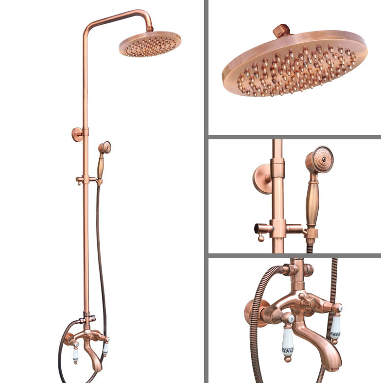Antique Red Copper Bathroom Rainfall Shower Faucet Set with Tub Mixer Tap 2rg533