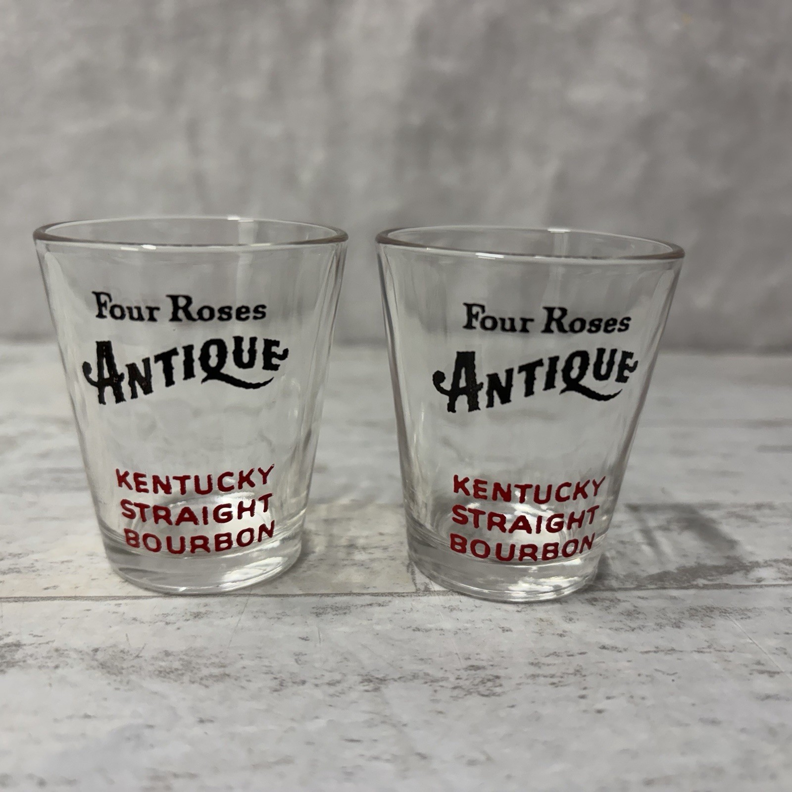 FOUR ROSES ANTIQUE Shot Glass Set Of 2 KENTUCKY STRAIGHT BOURBON NOS NEW OLD