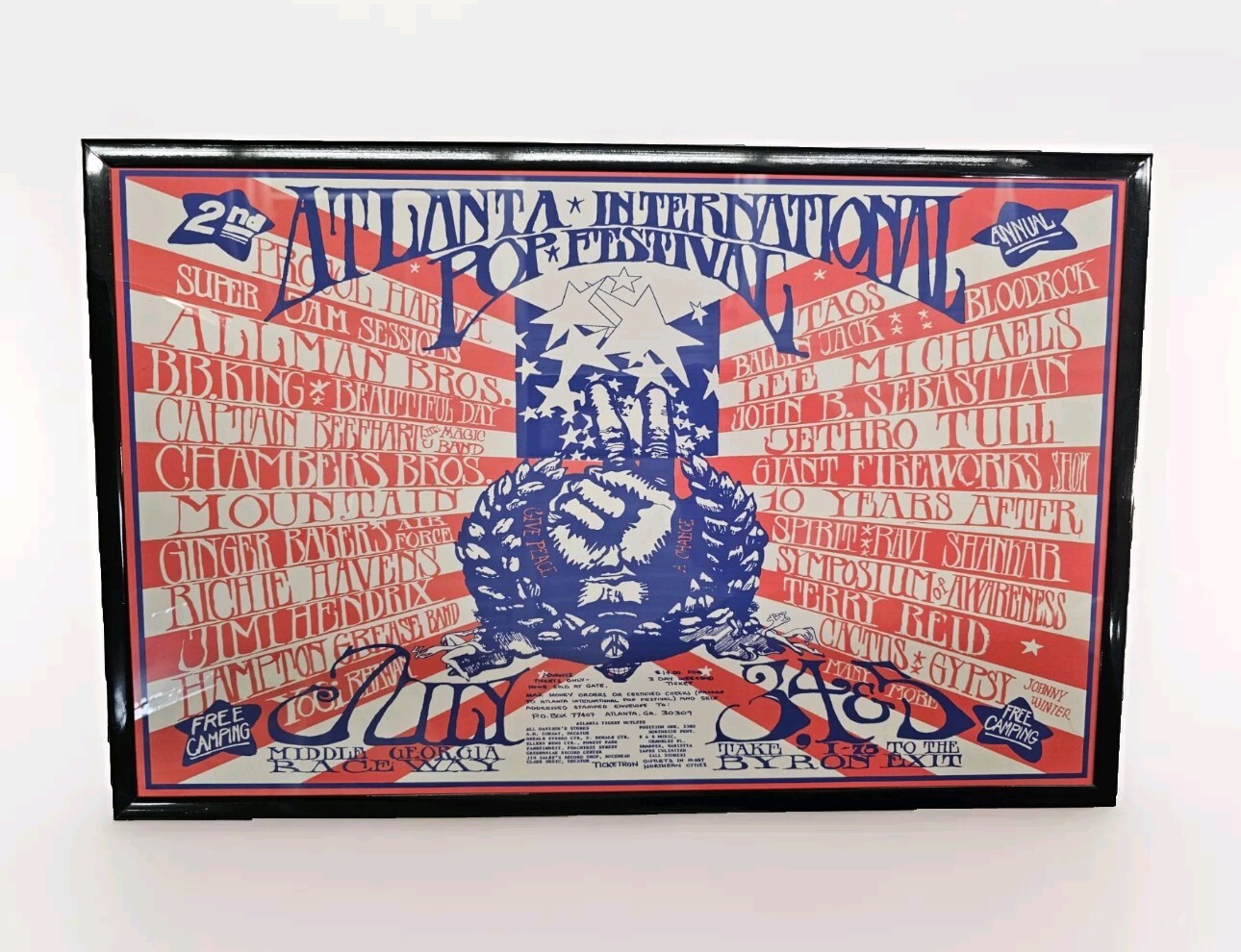 Atlanta 1970 Pop Festival with Allmans & Hendrix Poster 11 X 17 Framed