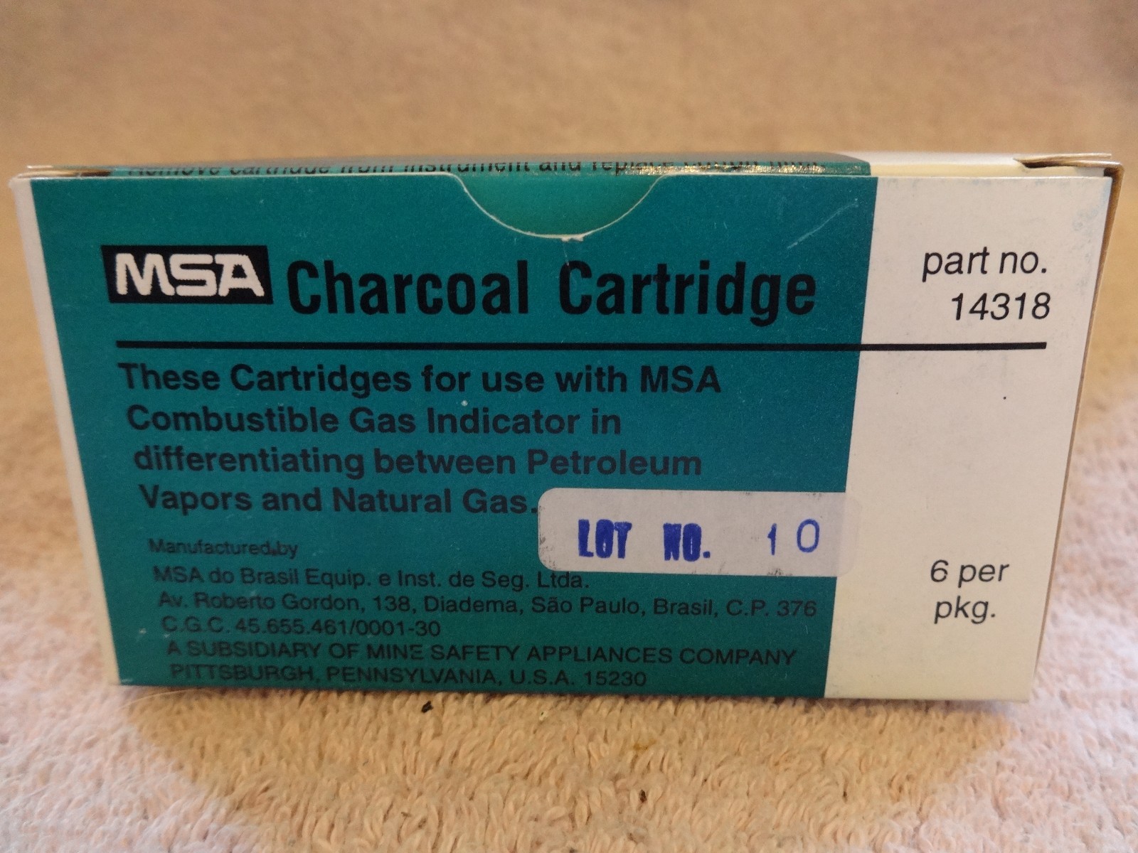 MSA CHARCOAL CARTRIDGE 14318 *NEW IN BOX,  CARTRIDGE, 6/PKG FOR  MSA WATCHMAN