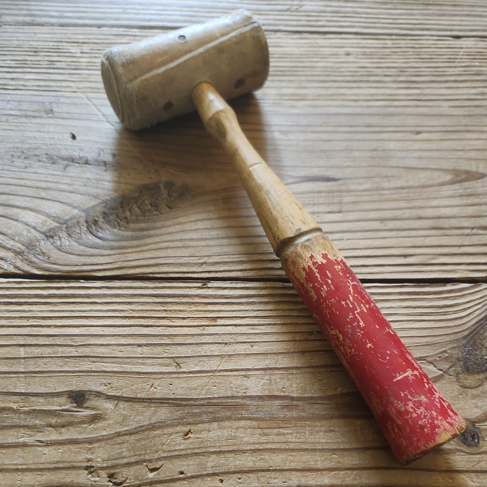 Vintage Rawhide Mallet w Red Handle-10 inch (8 inch handle)‐Country Decor