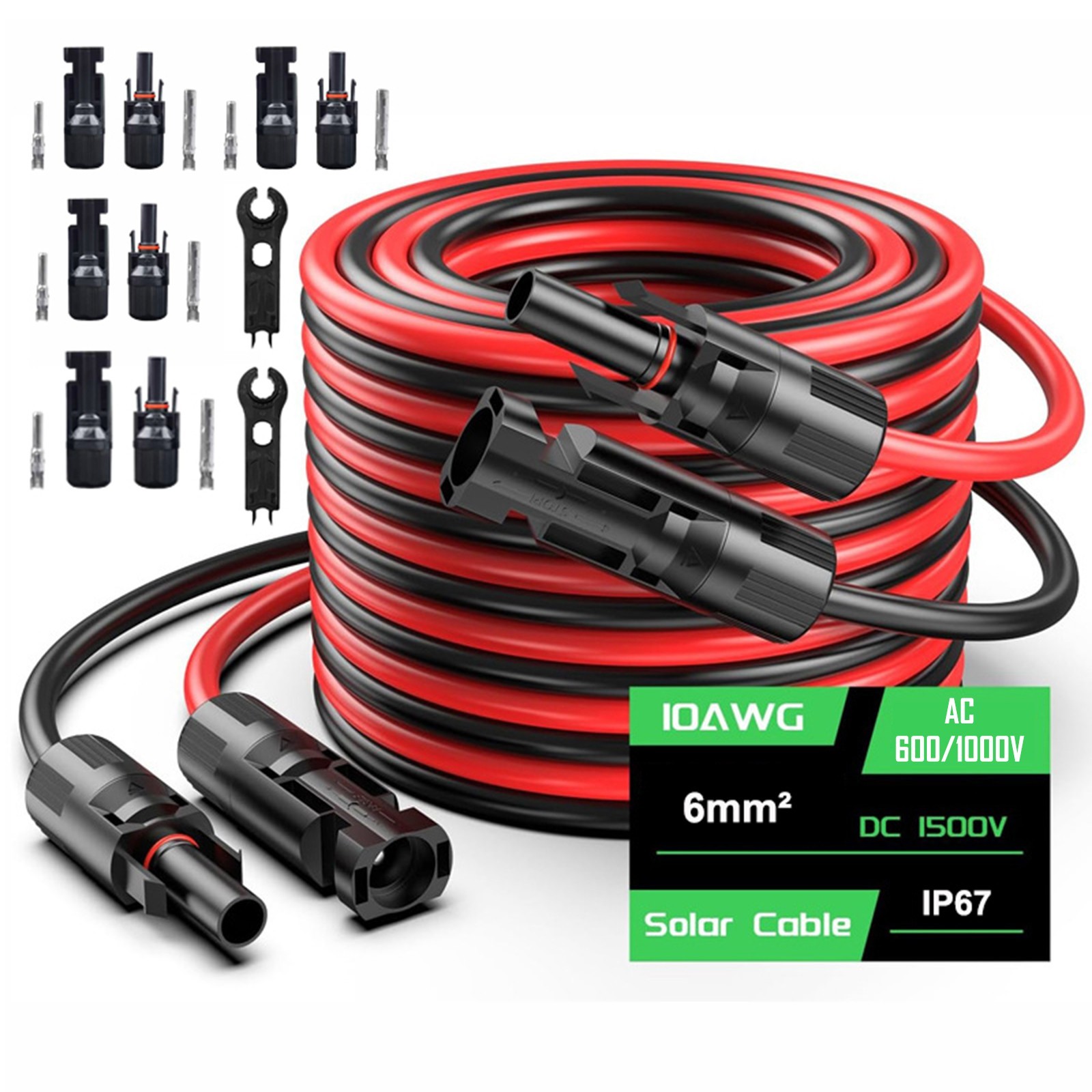 10AWG Solar Panel Extension Cable 30/40/50 FT Cable w/ Flexible Wire Connector
