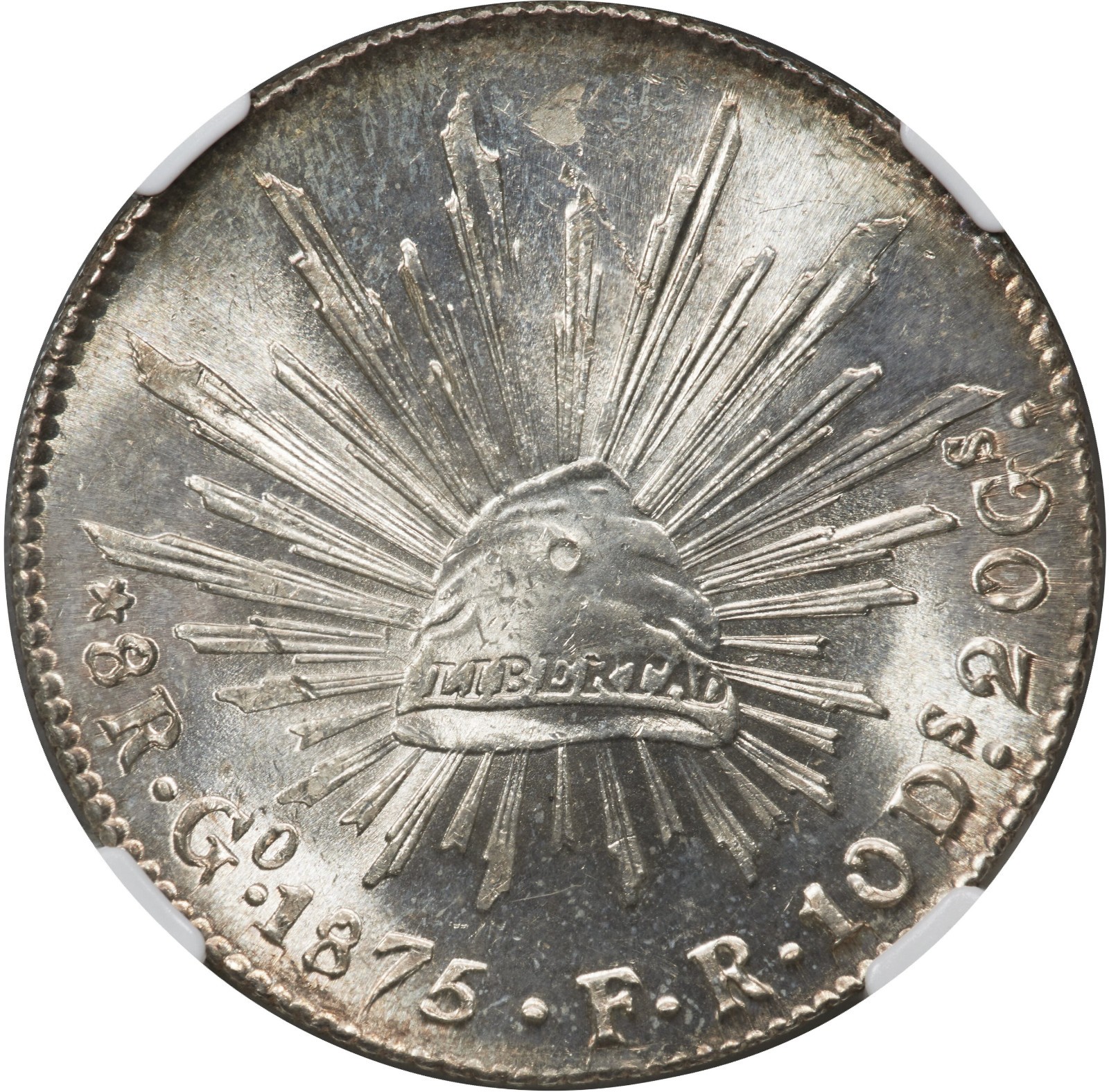 Mexico: Republic 8 Reales 1875-Go FR Guanajuato Mint. NGC MS-64! Magnificent!