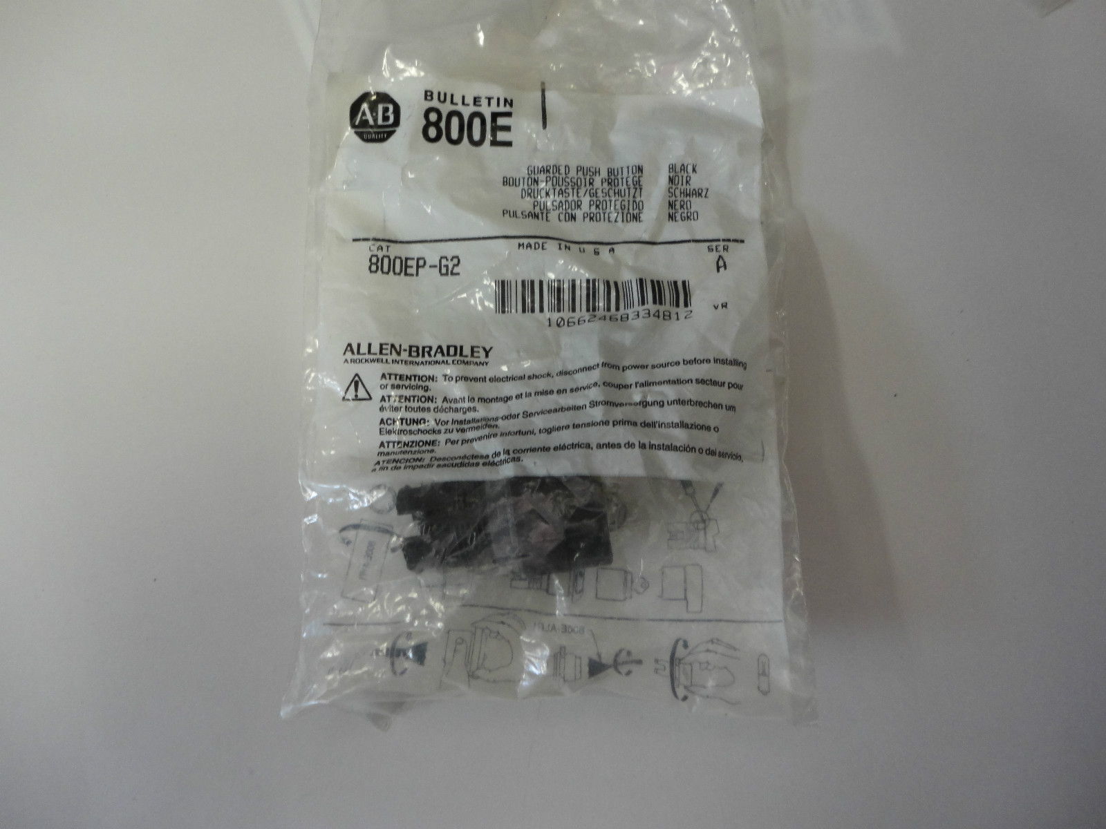 New, Free Ship, Allen Bradley 800EP-G2 Ser A, Guarded Push Button, Black