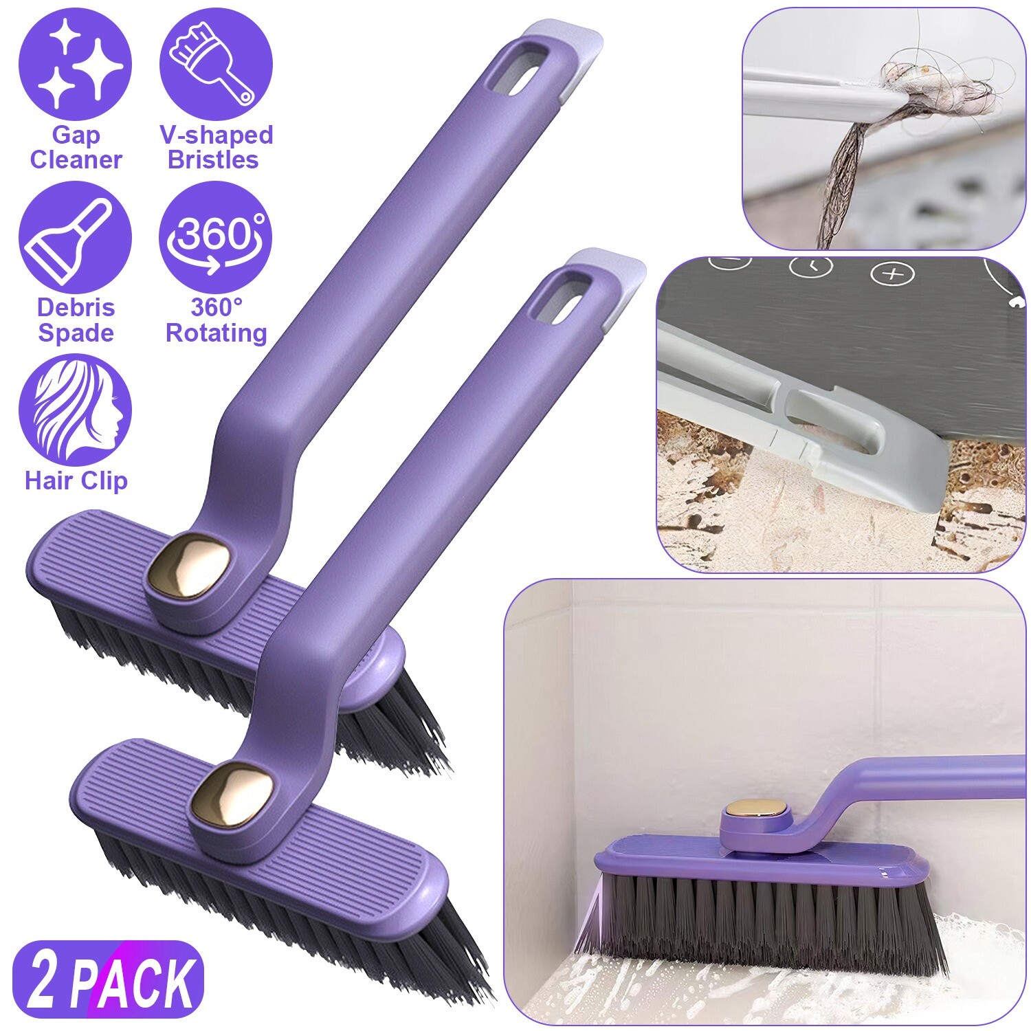 Multi-Function Rotating Crevice Cleaning Brush,Hard Bristle Crevice Gap Cleaning