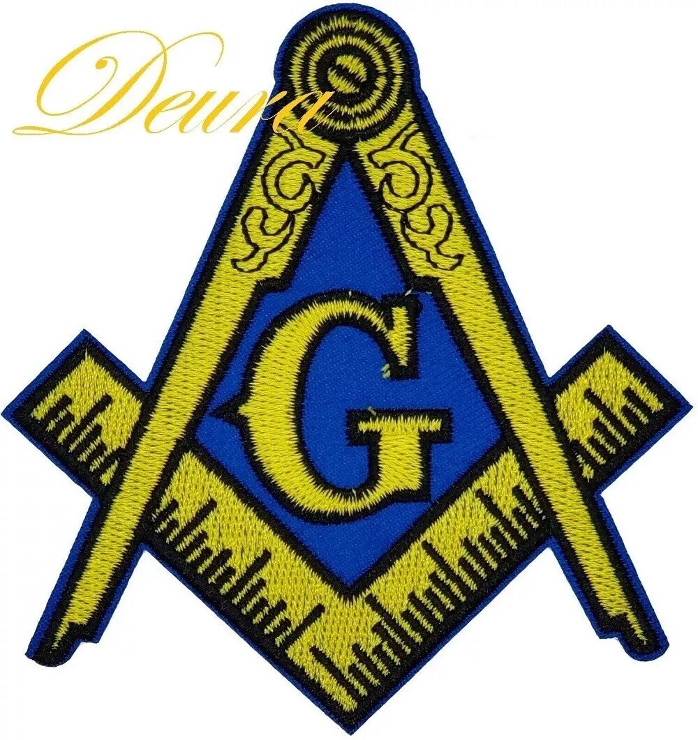 Masonic 3" Gold EMBROIDERED Sew-On Only Patch Freemason Square Compass Mason