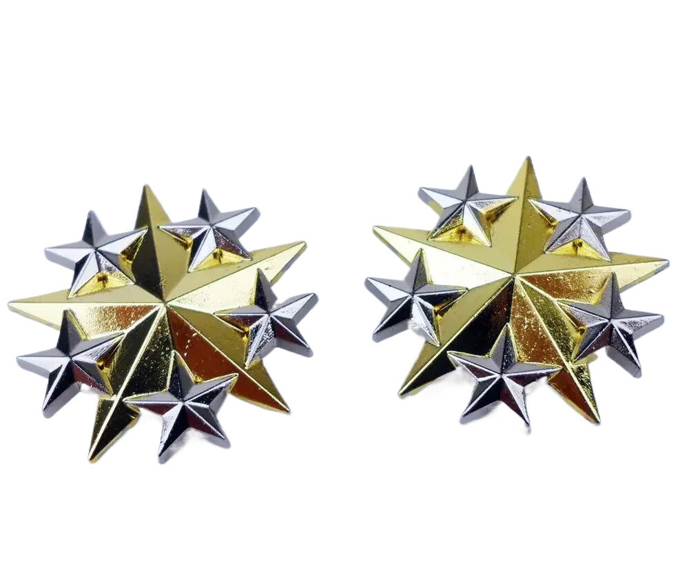 PAIR US ARMY SIX STAR GENERAL RANK METAL HAT BADGE DRESS LAPEL PIN DEVICE