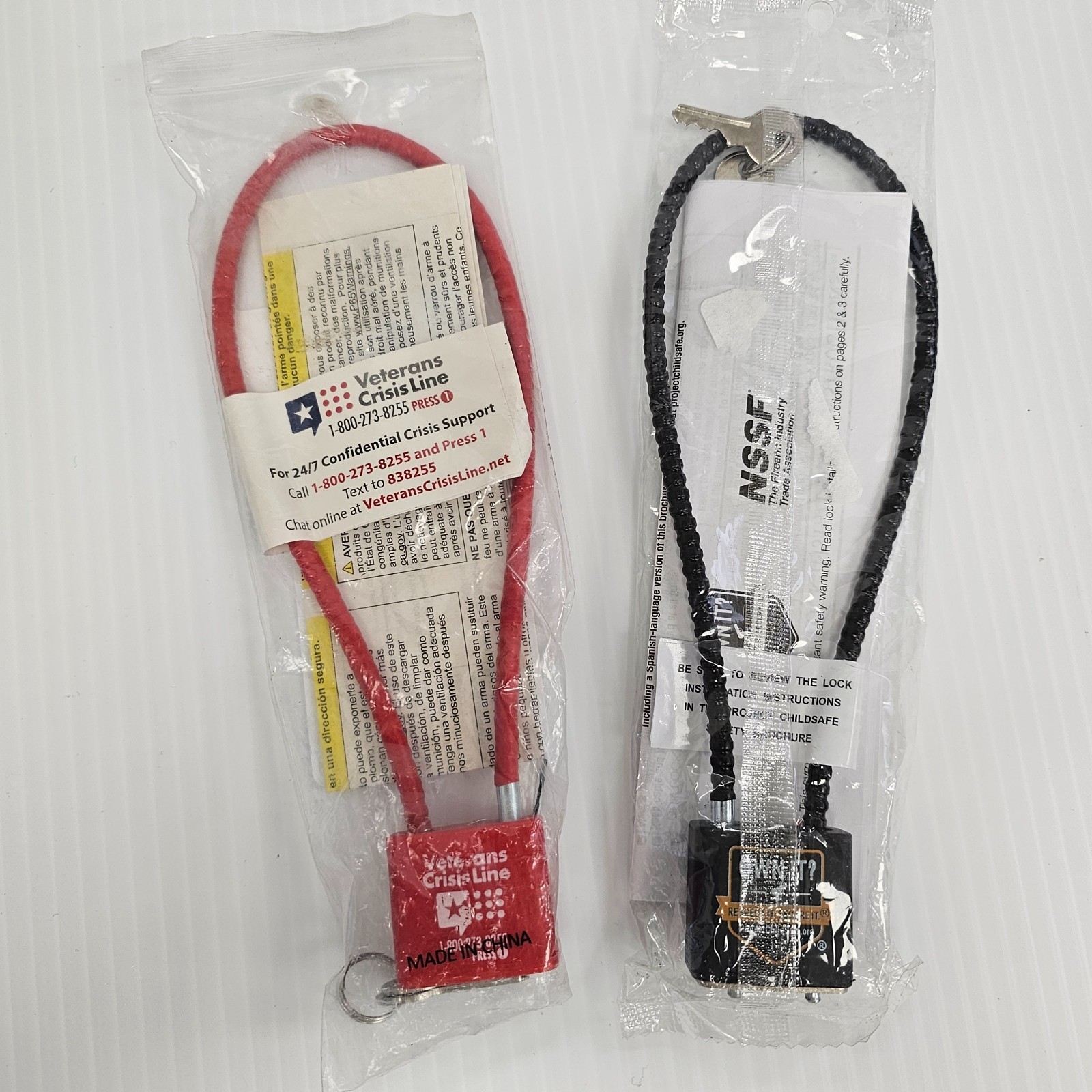 Lot of Two Misc Cable Gun Firearm Safety Locks + Keys