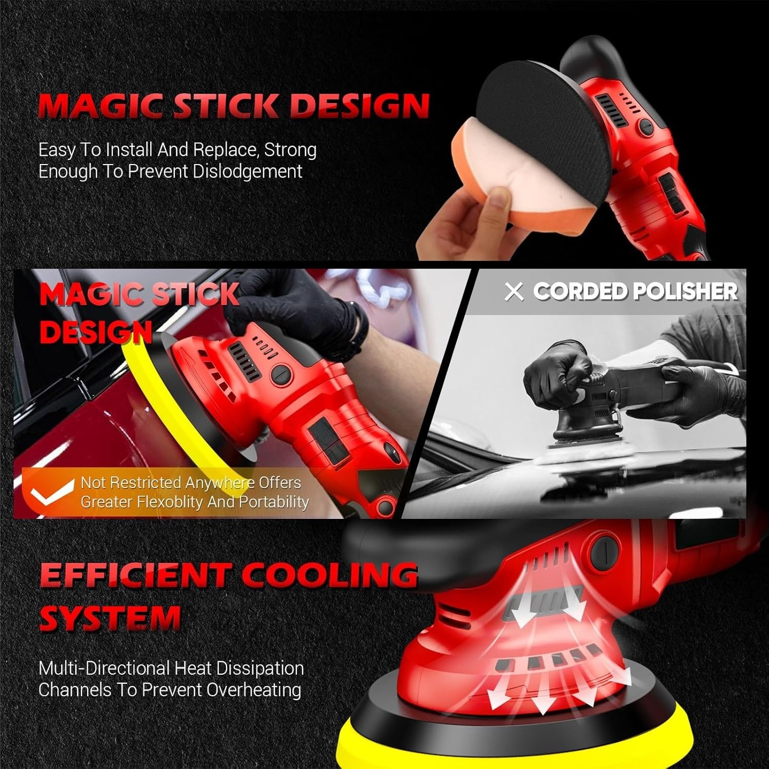 Cordless Car Polisher Kit, Includes 24V 2×2.0Ah Battery