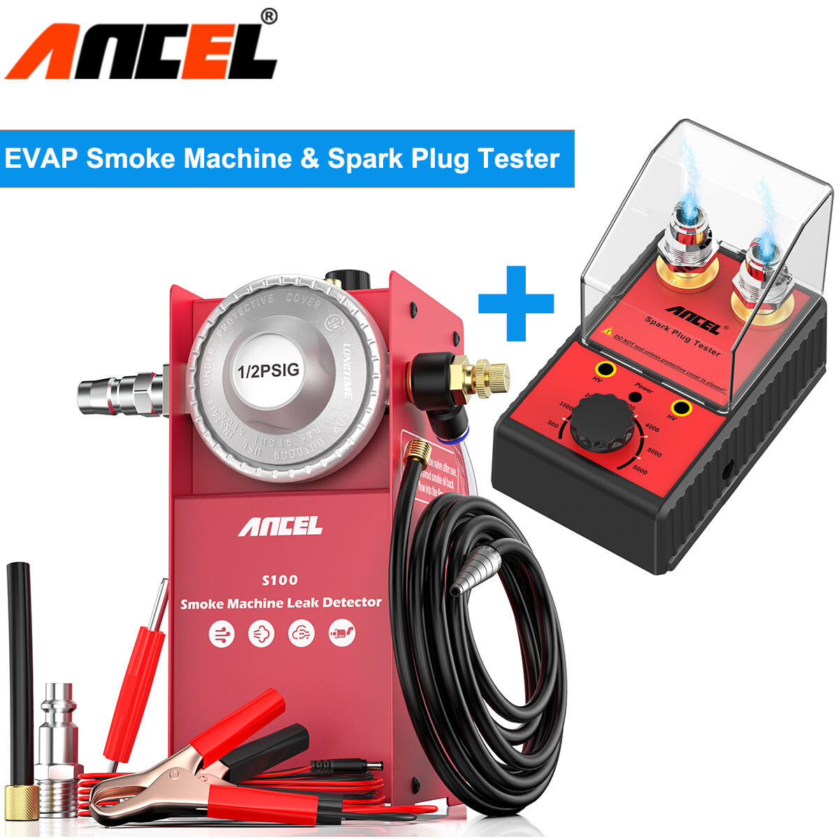 ANCEL S100 Automotive EVAP Smoke Machine & Car Spark Plug Tester Diagnostic Tool