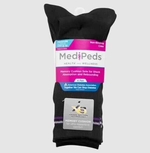 MediPeds Women's Xs Memory Cushion Crew Socks 4 Pairs