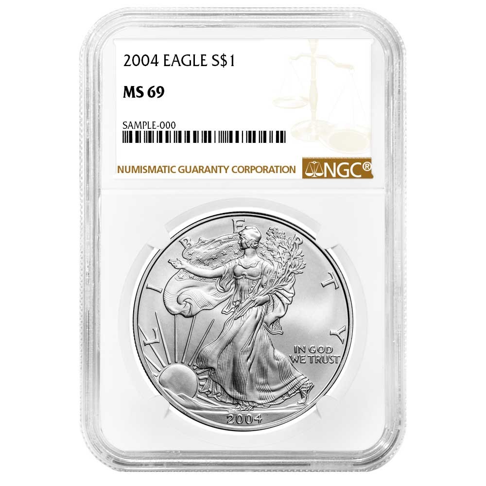 2004 $1 American Silver Eagle NGC MS69 Brown Label
